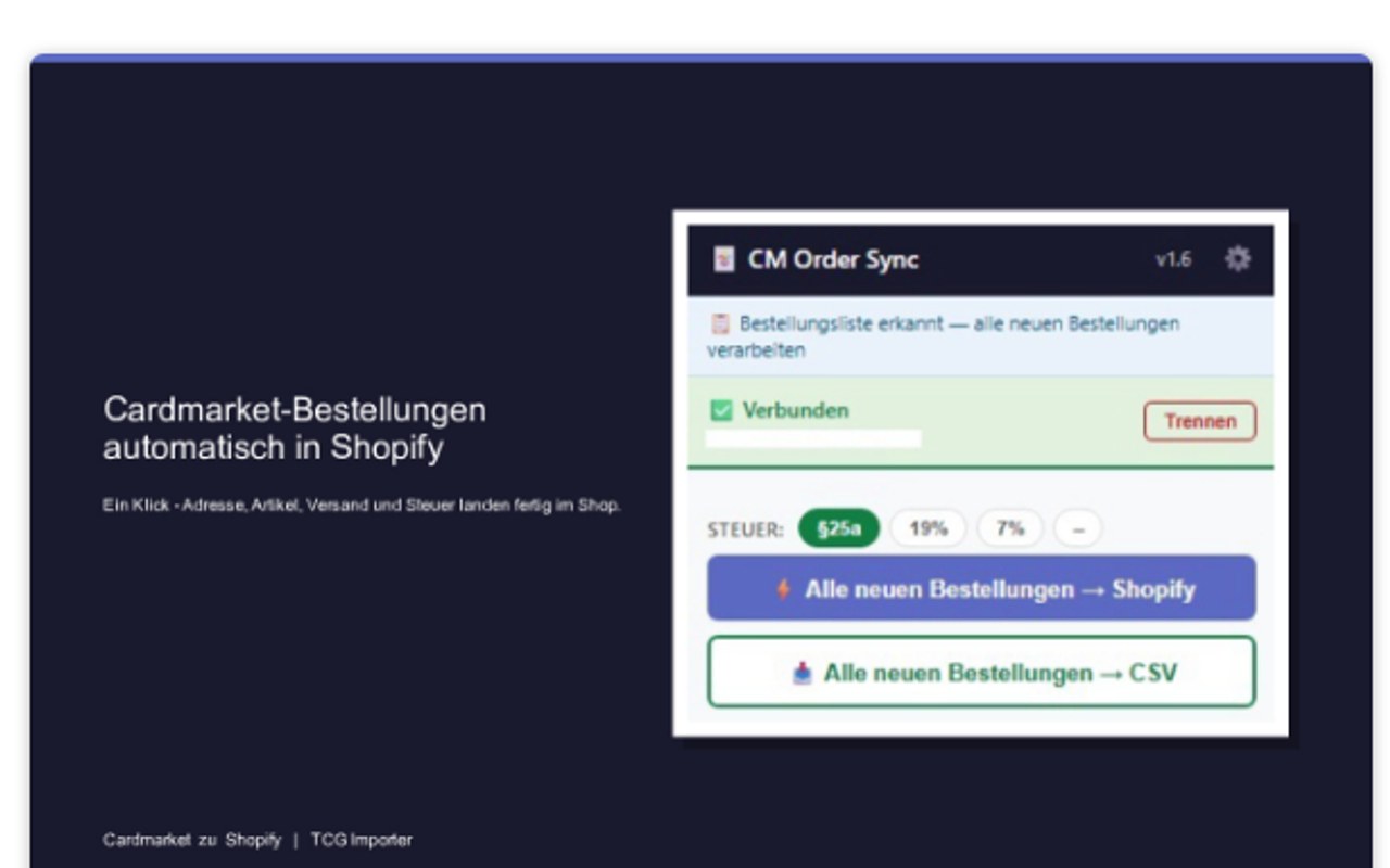 Cardmarket → Shopify Order Sync (Chrome Extension)