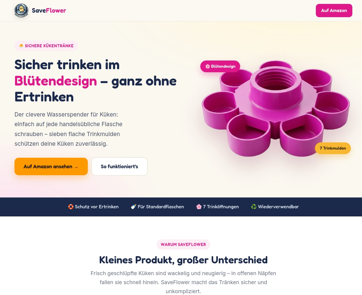 SaveFlower – Kükentränke Marken-Onepage