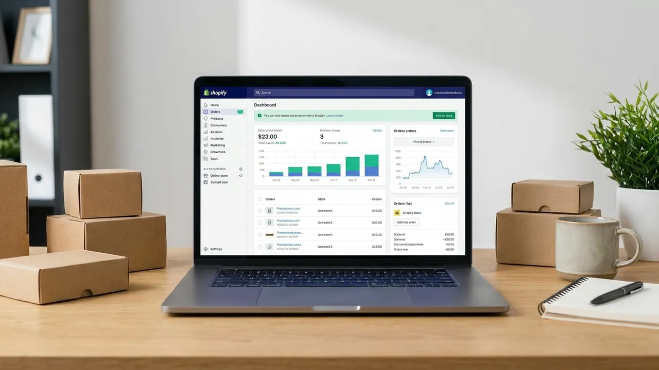 Shopify Store-Dashboard auf einem Laptop – Shopify-Experte enkoshop